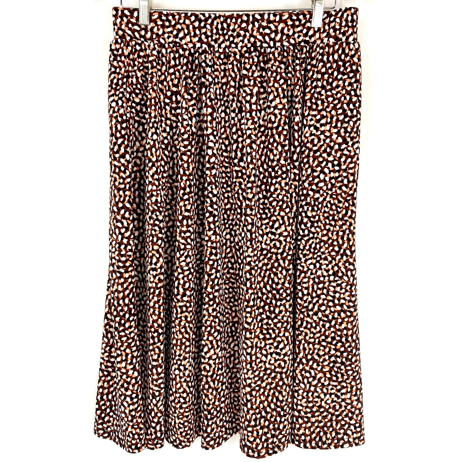 New Leota Midi Skirt Women's L "Mindy" Midi Stretchy Comfort Thick Fabric Brown